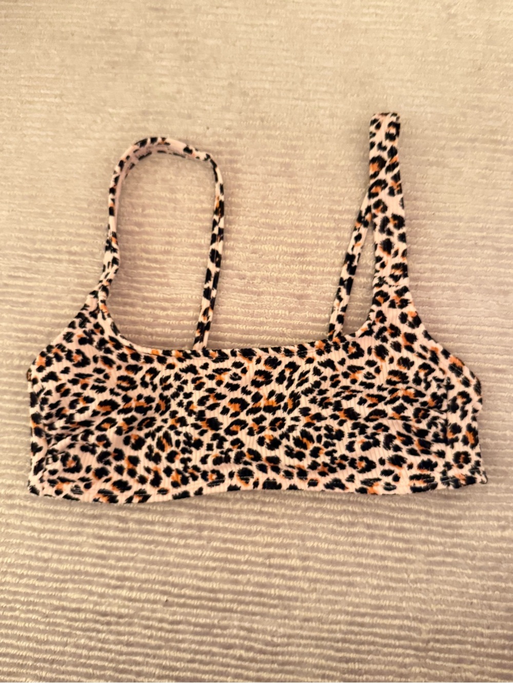 Leopard Print Bikini Top in Black, White & Tan
